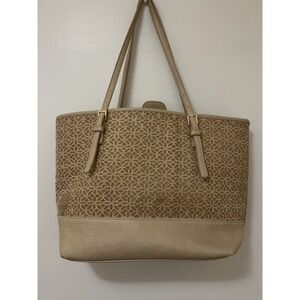Urban Expressions Beige Laser Cut Tote Bag Vegan Leather Shoulder Bag with Pouch